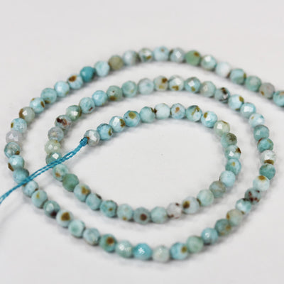 Larimar, 4mm Faceted Round Natural Gemstone, One Full Strand ,16", 0.6mm hole