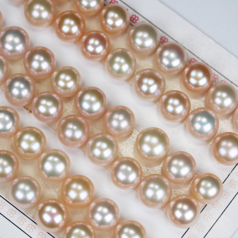 Freshwater Pearl, 9.5-10mm AAAA Half Drilled Button Rose Color Round Pearl Studs, For Making Earring/Ring, hole 1mm