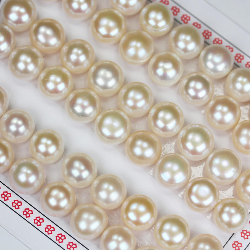Freshwater Pearl, 9-9.5mm 1 Pair AAAA Half Drilled White Button Round Pearl Studs, For Making Earring/Ring, Hole 1mm