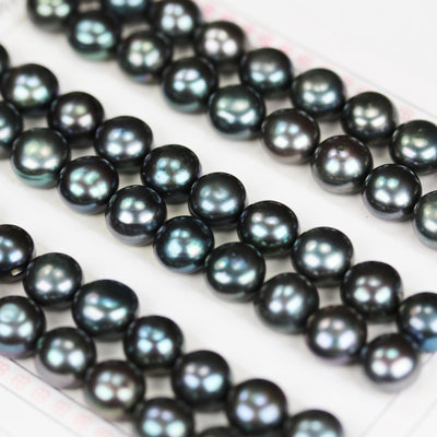 Freshwater Pearl, 9-9.5mm 1 Pair AAAA Half Drilled Peacock Color Button Round Pearl Studs, For Making Earring/Ring, Hole 1mm