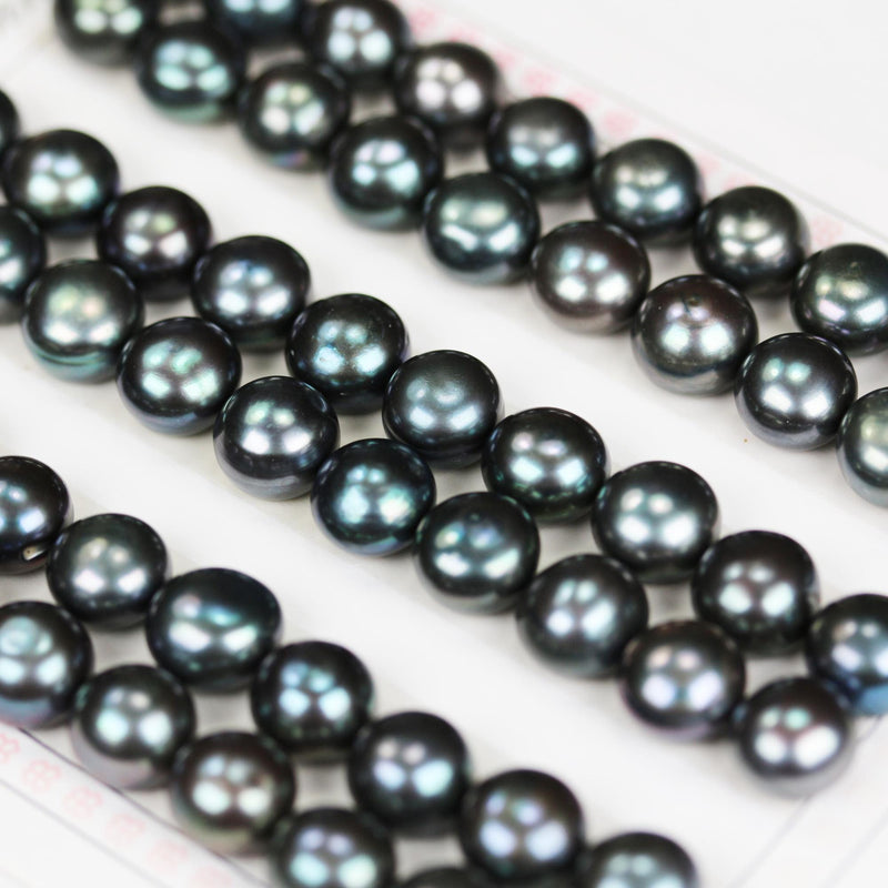 Freshwater Pearl, 9-9.5mm 1 Pair AAAA Half Drilled Peacock Color Button Round Pearl Studs, For Making Earring/Ring, Hole 1mm