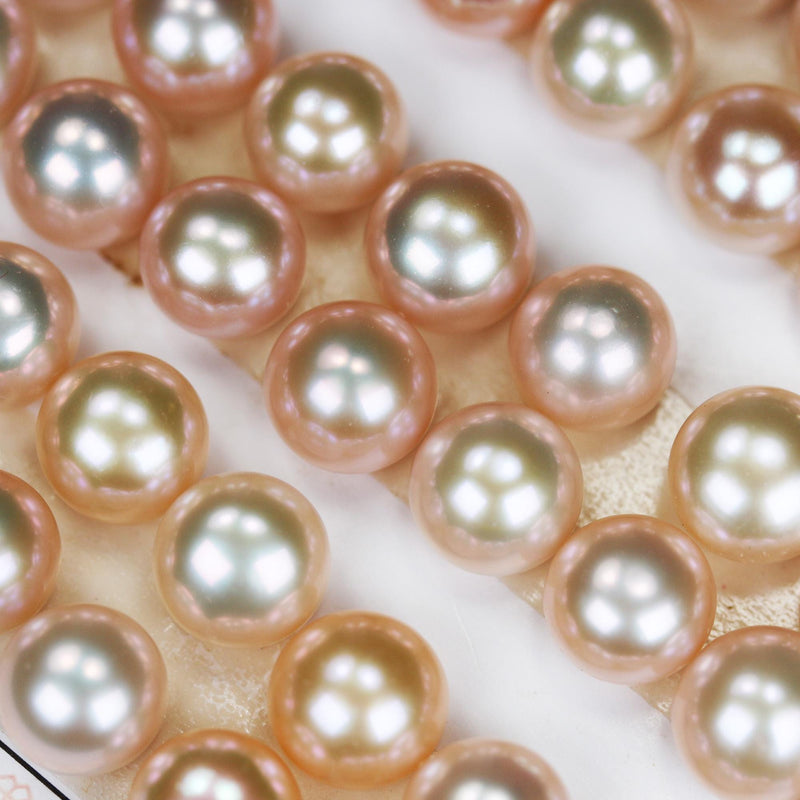 Freshwater Pearl, 9.5-10mm AAAA Half Drilled Button Rose Color Round Pearl Studs, For Making Earring/Ring, hole 1mm