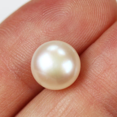 Freshwater Pearl, 9-9.5mm 1 Pair AAAA Half Drilled White Button Round Pearl Studs, For Making Earring/Ring, Hole 1mm