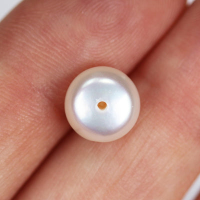 Freshwater Pearl, 9-9.5mm 1 Pair AAAA Half Drilled White Button Round Pearl Studs, For Making Earring/Ring, Hole 1mm