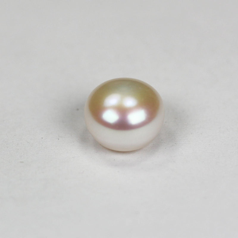 Freshwater Pearl, 9-9.5mm 1 Pair AAAA Half Drilled White Button Round Pearl Studs, For Making Earring/Ring, Hole 1mm