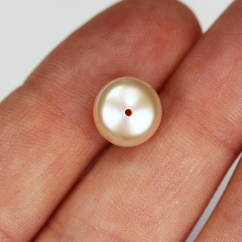 Freshwater Pearl, 9.5-10mm AAAA Half Drilled Button Rose Color Round Pearl Studs, For Making Earring/Ring, hole 1mm