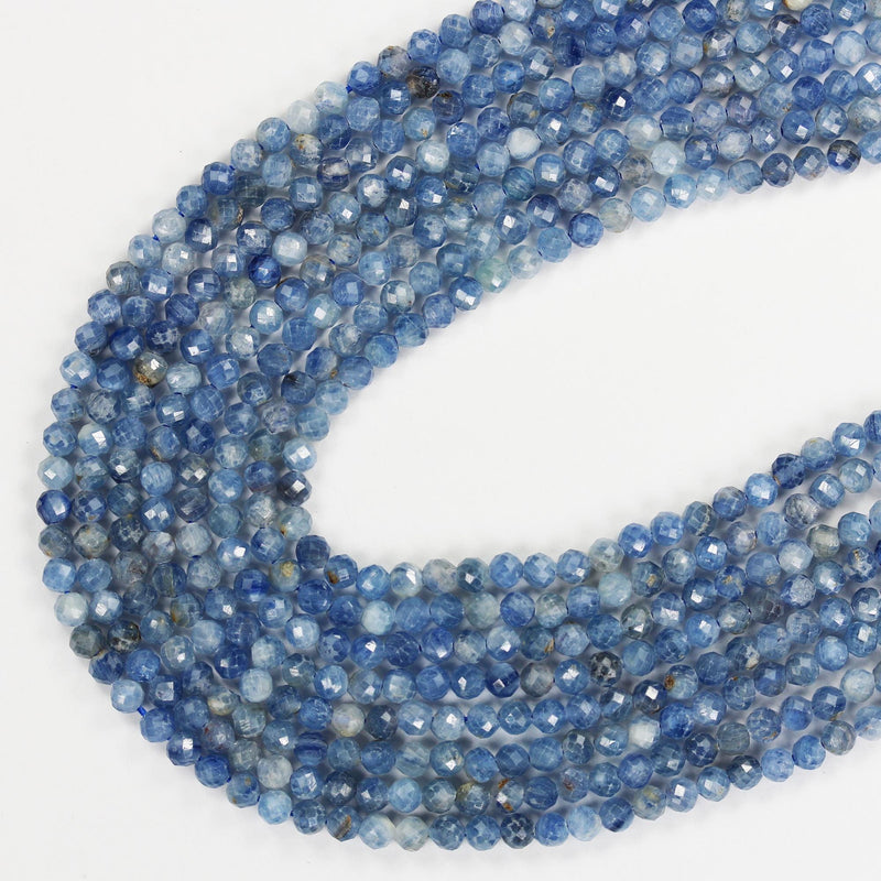 Kyanite,  3mm Faceted Round Natural  Gemstone Beads, One full strand, 16", 0.6mm hole, about 100 beads