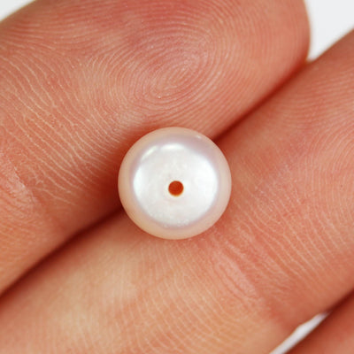 Freshwater Pearl, 8-8.5mm AAAA Half Drilled Button White Round Pearl Studs, For Making Earring/Ring, hole 1mm