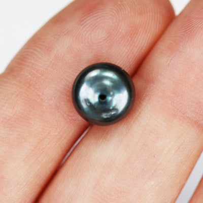 Freshwater Pearl, 9-9.5mm 1 Pair AAAA Half Drilled Peacock Color Button Round Pearl Studs, For Making Earring/Ring, Hole 1mm