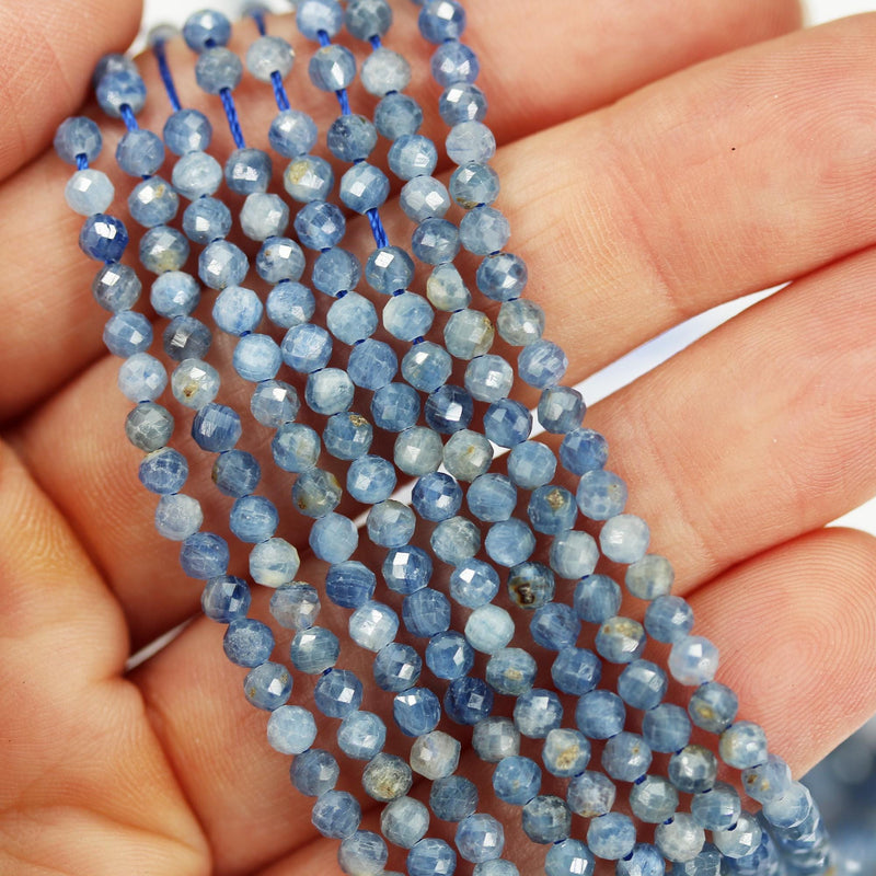 Kyanite,  3mm Faceted Round Natural  Gemstone Beads, One full strand, 16", 0.6mm hole, about 100 beads