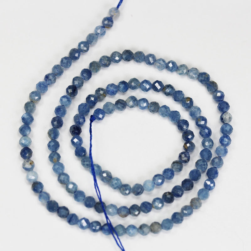 Kyanite,  3mm Faceted Round Natural  Gemstone Beads, One full strand, 16", 0.6mm hole, about 100 beads