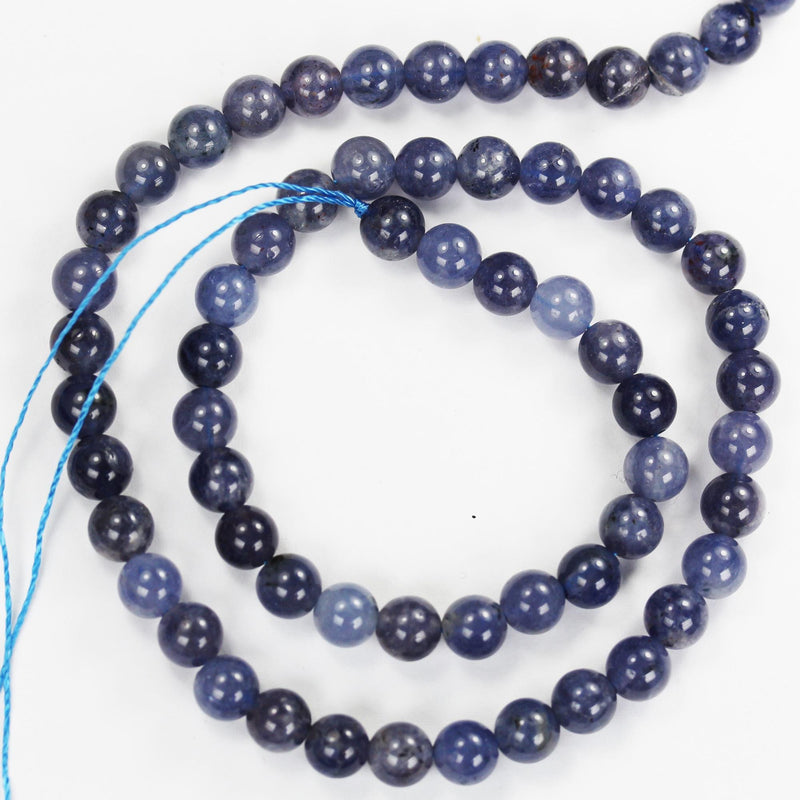 Natural Iolite, 6mm Natural Gemstone, Round, One Full 16" Strand About 55 Beads, Hole 1mm