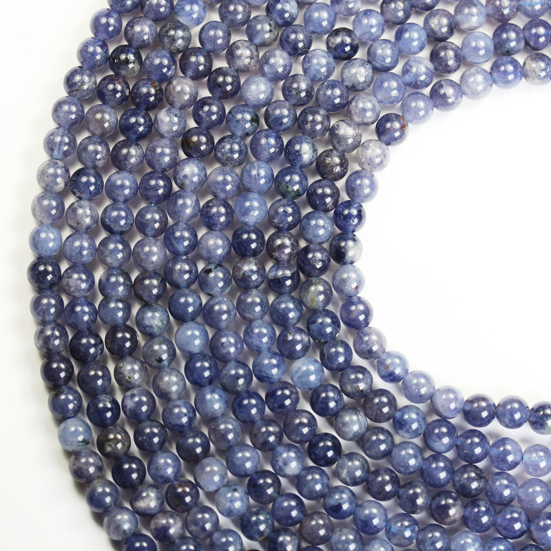 Natural Iolite, 6mm Natural Gemstone, Round, One Full 16" Strand About 55 Beads, Hole 1mm