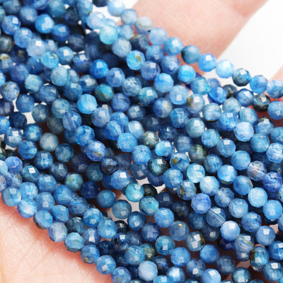 Kyanite,  3mm Faceted Round Natural  Gemstone Beads, One full strand, 16", 0.6mm hole, about 100 beads