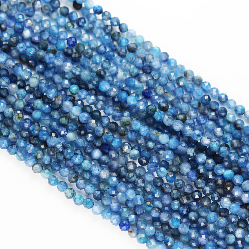 Kyanite,  3mm Faceted Round Natural  Gemstone Beads, One full strand, 16", 0.6mm hole, about 100 beads