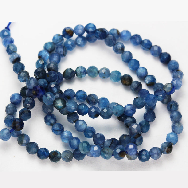 Kyanite,  3mm Faceted Round Natural  Gemstone Beads, One full strand, 16", 0.6mm hole, about 100 beads