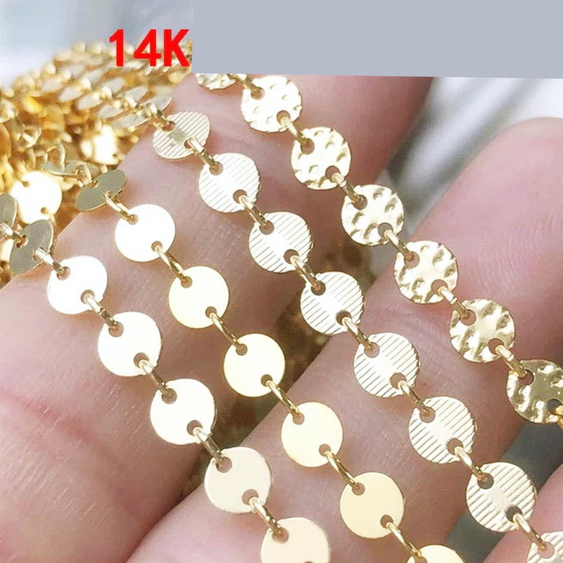 14K Gold Filled Chain, 4mm, Disc Sequin Chain, Round/Faceted Round, 1 Meter