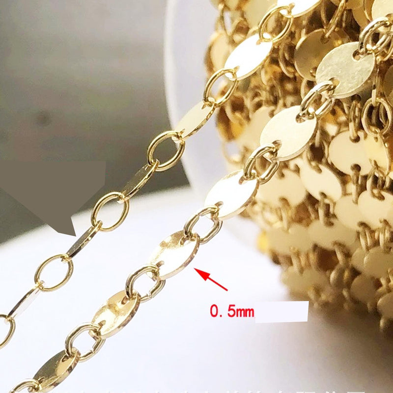 14K Gold Filled Chain, 4mm, Disc Sequin Chain, Round/Faceted Round, 1 Meter
