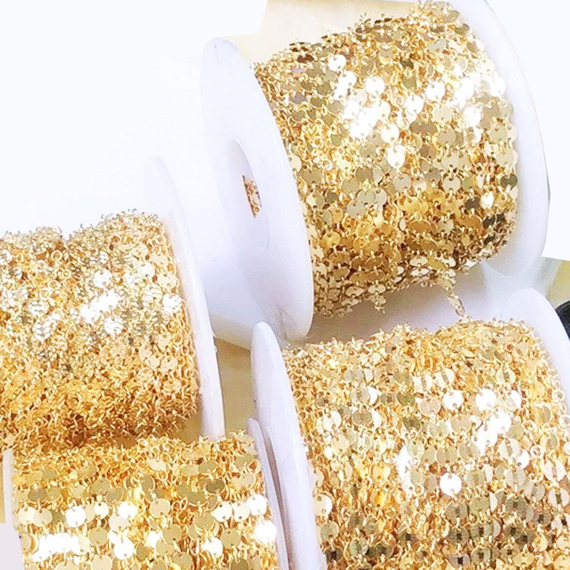 14K Gold Filled Chain, 4mm, Disc Sequin Chain, Round/Faceted Round, 1 Meter