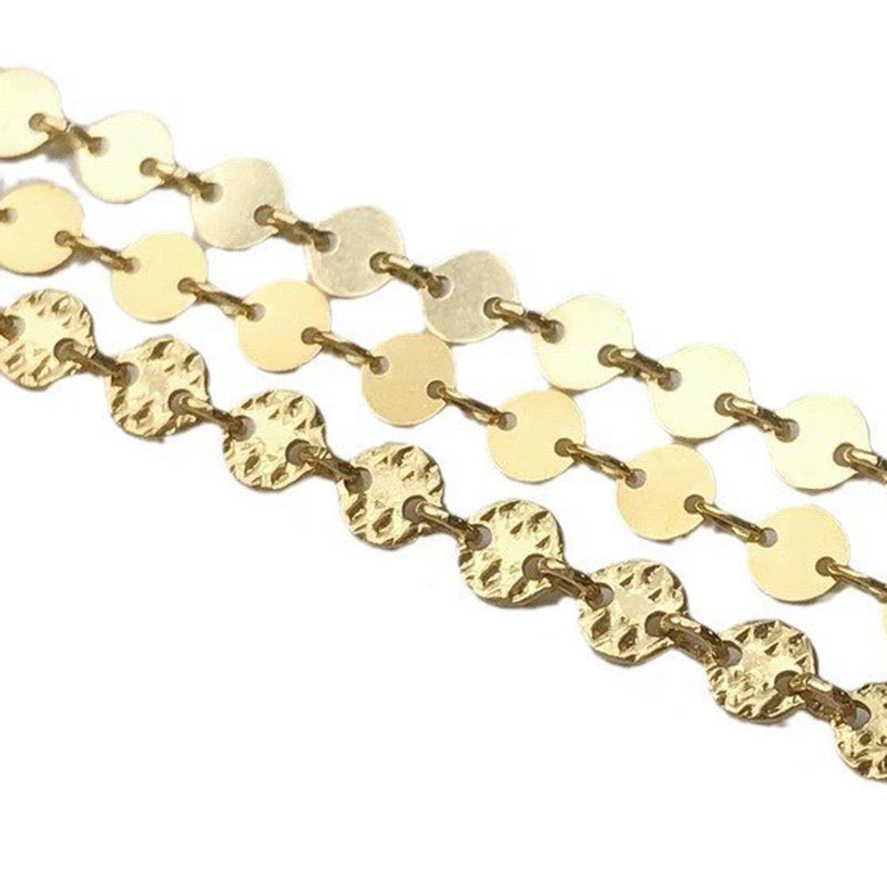 14K Gold Filled Chain, 4mm, Disc Sequin Chain, Round/Faceted Round, 1 Meter
