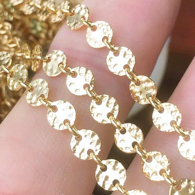 14K Gold Filled Chain, 4mm, Disc Sequin Chain, Round/Faceted Round, 1 Meter
