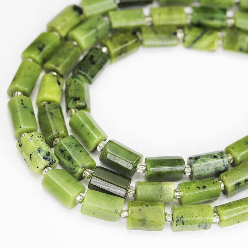 Natural canadian jade, 11x7mm faceted  tube gemstone ,one full strand natural gemstone, 15.5", about 30 beads, 1mm hole