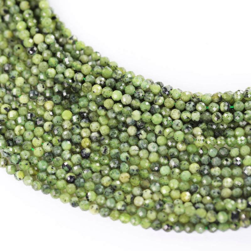 Canadian jade, natural gemstone, 3mm faceted gemstone beads , 15.5 ", 0.5mm hole, about 120 beads