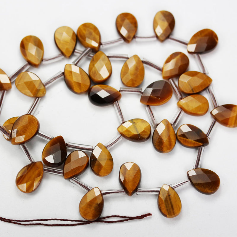Natural Tiger Eye, 12mm*8mm Natural Gemstone Faceted Teardrop Shaped Loose Beads,  about 30pcs, Top Drilled. 1mm Hole