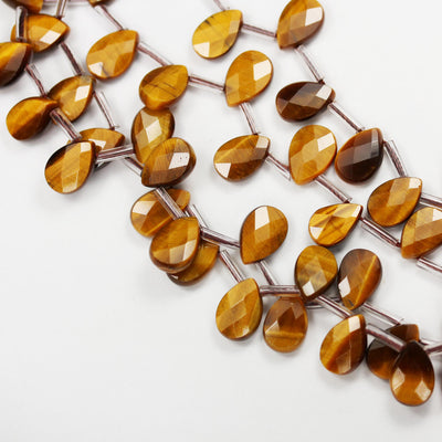Natural Tiger Eye, 12mm*8mm Natural Gemstone Faceted Teardrop Shaped Loose Beads,  about 30pcs, Top Drilled. 1mm Hole