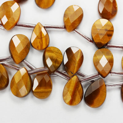 Natural Tiger Eye, 12mm*8mm Natural Gemstone Faceted Teardrop Shaped Loose Beads,  about 30pcs, Top Drilled. 1mm Hole