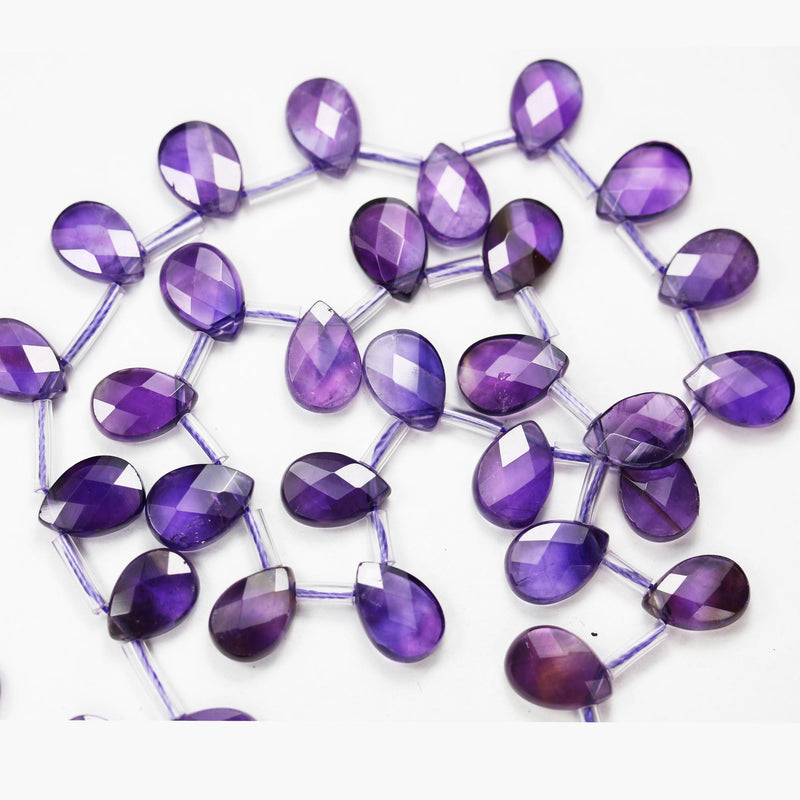 Natural Amethyst, 12mm*8mm Natural Gemstone Faceted Teardrop Shaped Loose Beads,  about 30pcs, Top Drilled. 1mm Hole