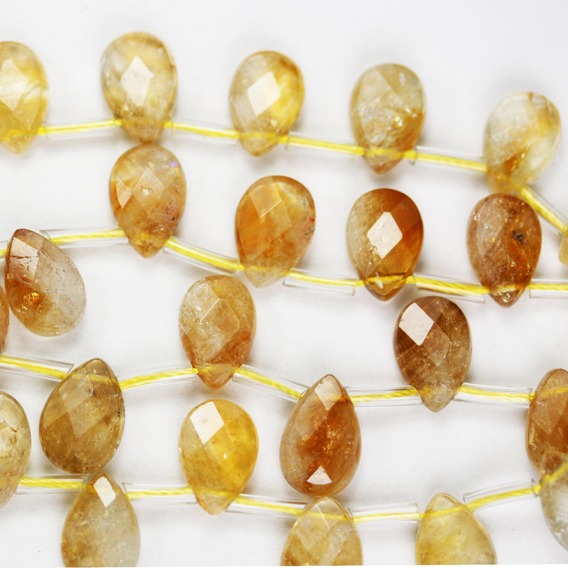 Natural Citrine, 12mm*8mm Natural Gemstone Faceted Teardrop Shaped Loose Beads,  about 30pcs, Top Drilled. 1mm Hole