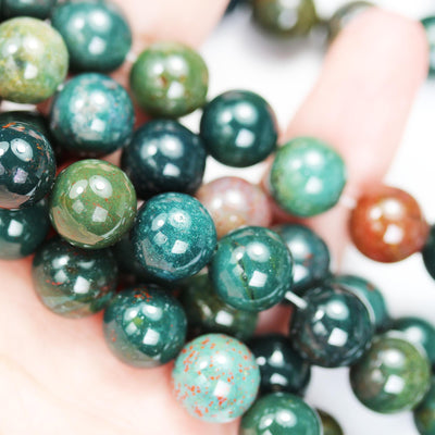Bloodstone , 10mm round gemstone, one full 16" strand, 1mm hole, about 40 beads