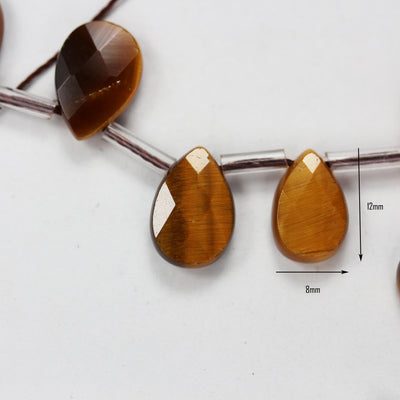 Natural Tiger Eye, 12mm*8mm Natural Gemstone Faceted Teardrop Shaped Loose Beads,  about 30pcs, Top Drilled. 1mm Hole