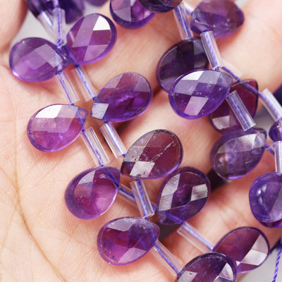 Natural Amethyst, 12mm*8mm Natural Gemstone Faceted Teardrop Shaped Loose Beads,  about 30pcs, Top Drilled. 1mm Hole