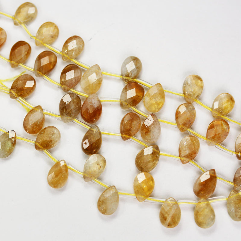 Natural Citrine, 12mm*8mm Natural Gemstone Faceted Teardrop Shaped Loose Beads,  about 30pcs, Top Drilled. 1mm Hole