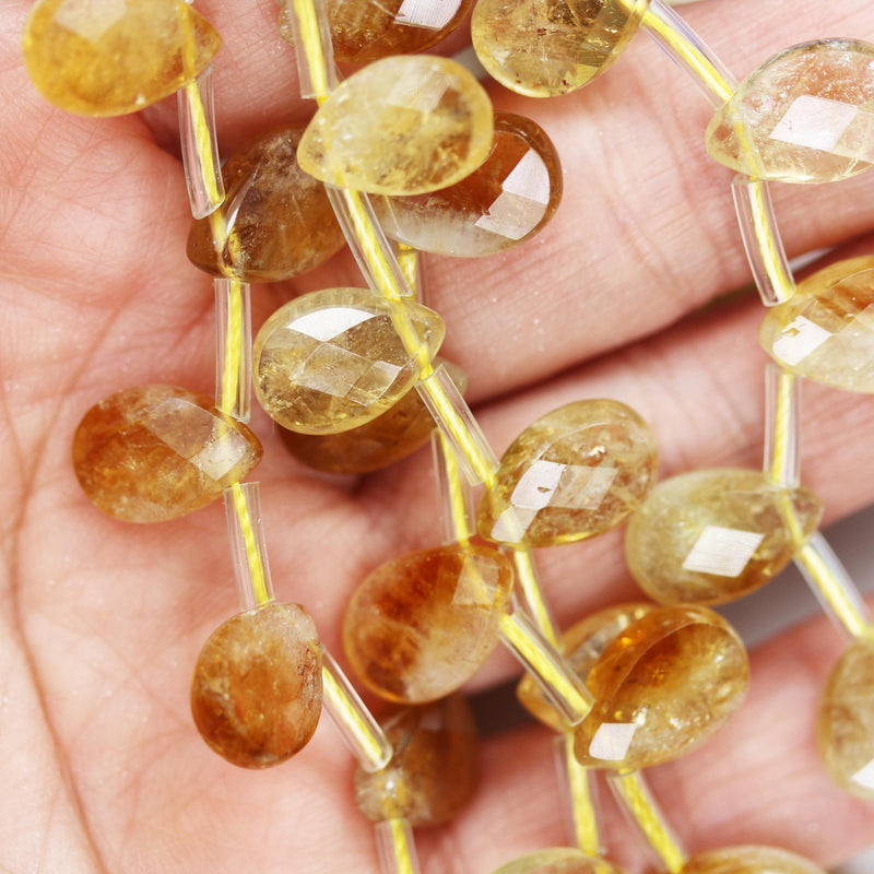 Natural Citrine, 12mm*8mm Natural Gemstone Faceted Teardrop Shaped Loose Beads,  about 30pcs, Top Drilled. 1mm Hole