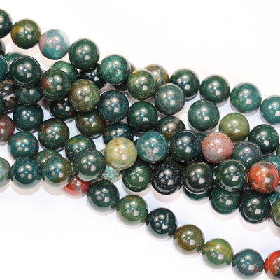 Bloodstone , 10mm round gemstone, one full 16" strand, 1mm hole, about 40 beads