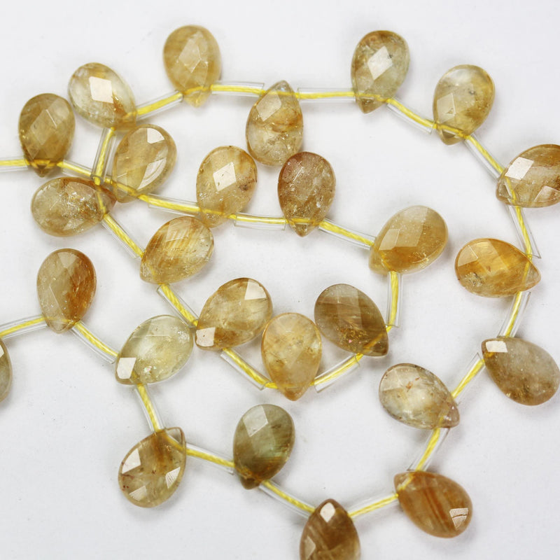 Natural Citrine, 12mm*8mm Natural Gemstone Faceted Teardrop Shaped Loose Beads,  about 30pcs, Top Drilled. 1mm Hole