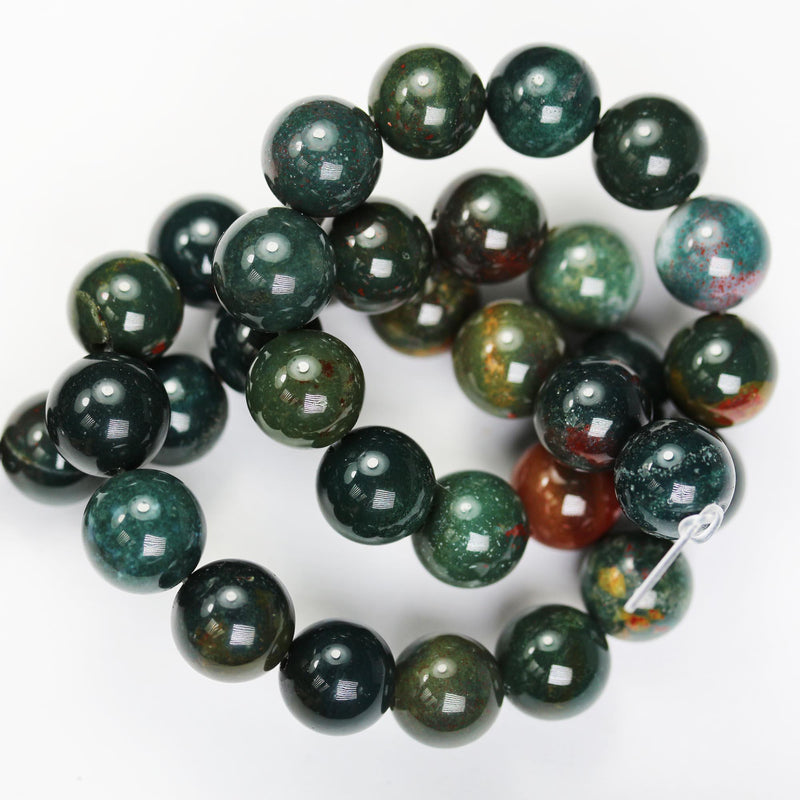 Bloodstone , 10mm round gemstone, one full 16" strand, 1mm hole, about 40 beads