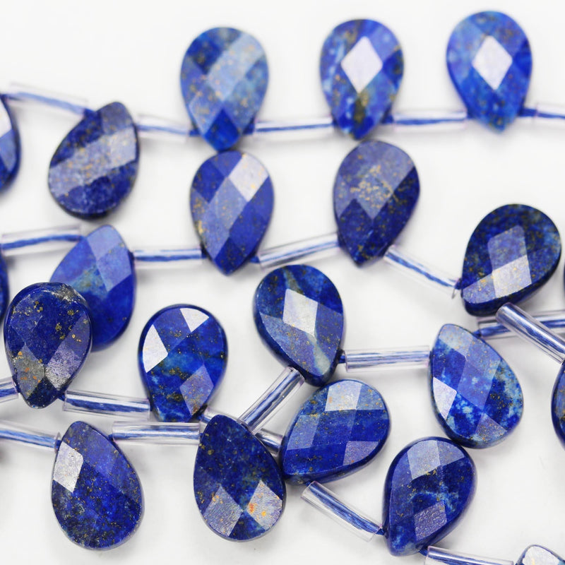 Natural Lapis Lazuli, 12mm*8mm Natural Gemstone Faceted Teardrop Shaped Loose Beads,  about 30pcs, Top Drilled. 1mm Hole