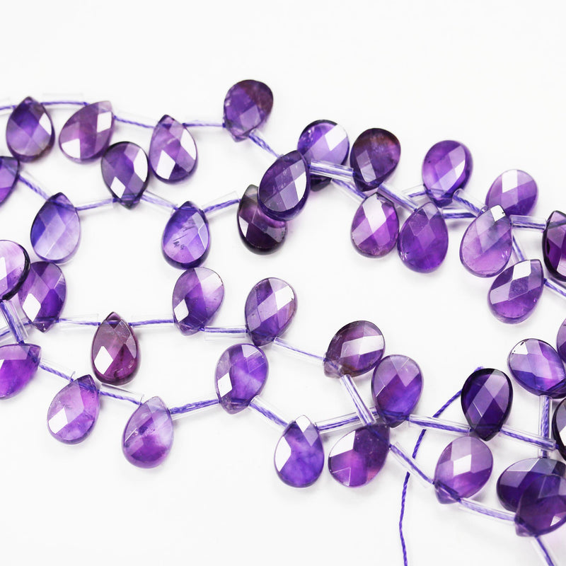 Natural Amethyst, 12mm*8mm Natural Gemstone Faceted Teardrop Shaped Loose Beads,  about 30pcs, Top Drilled. 1mm Hole