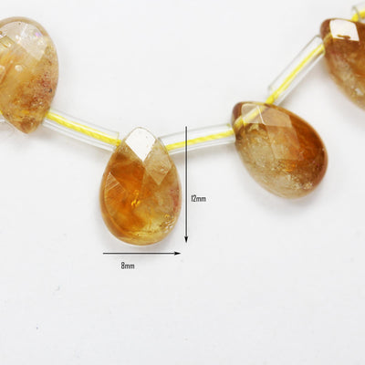 Natural Citrine, 12mm*8mm Natural Gemstone Faceted Teardrop Shaped Loose Beads,  about 30pcs, Top Drilled. 1mm Hole