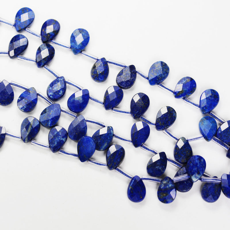 Natural Lapis Lazuli, 12mm*8mm Natural Gemstone Faceted Teardrop Shaped Loose Beads,  about 30pcs, Top Drilled. 1mm Hole