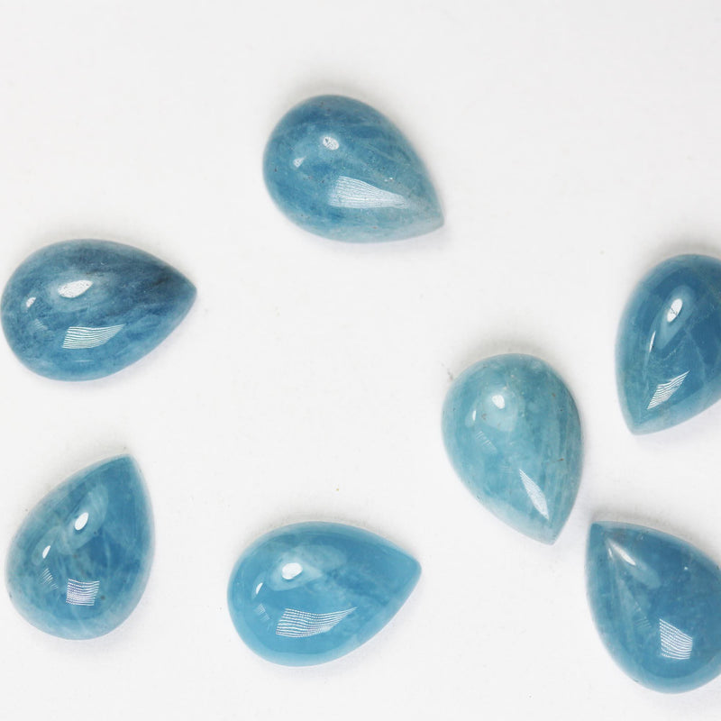 Natural aquamarine cabochon gemstone beads, blue 10*14mm teardrop cabs, 6mm thick