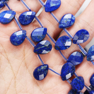 Natural Lapis Lazuli, 12mm*8mm Natural Gemstone Faceted Teardrop Shaped Loose Beads,  about 30pcs, Top Drilled. 1mm Hole