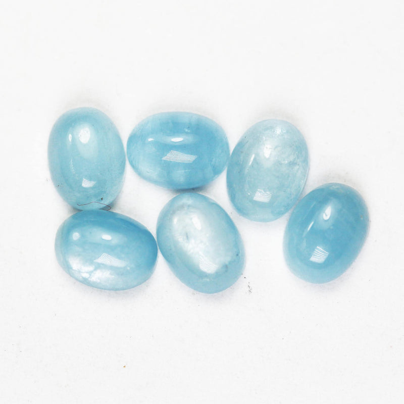 2pcs natural aquamarine cabochon gemstone beads, blue 6*8mm oval cabs, 4mm thick