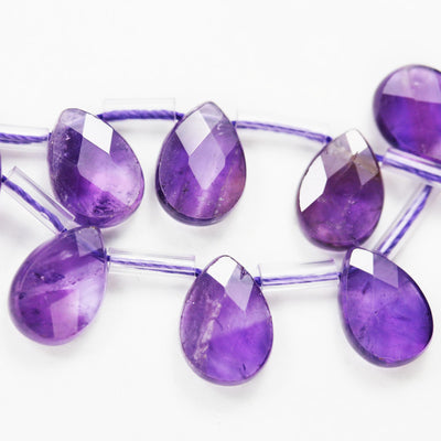 Natural Amethyst, 12mm*8mm Natural Gemstone Faceted Teardrop Shaped Loose Beads,  about 30pcs, Top Drilled. 1mm Hole