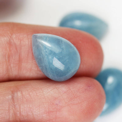 Natural aquamarine cabochon gemstone beads, blue 10*14mm teardrop cabs, 6mm thick