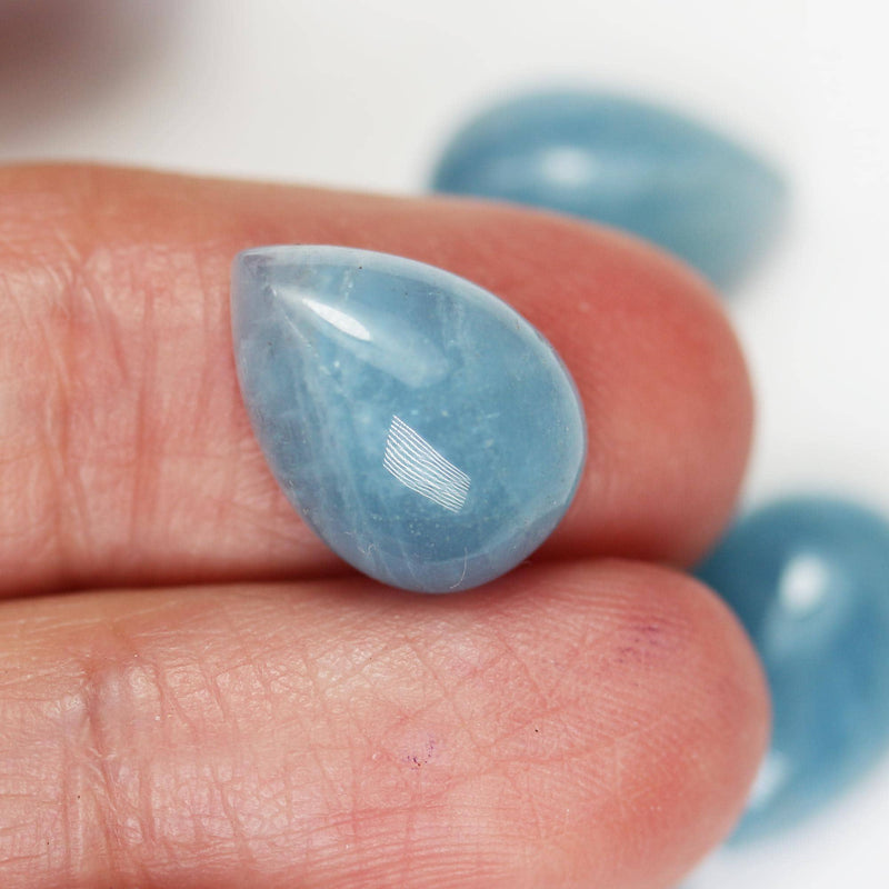 Natural aquamarine cabochon gemstone beads, blue 10*14mm teardrop cabs, 6mm thick